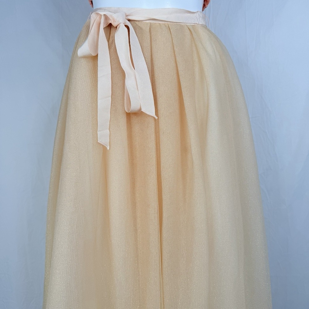 J.Crew Tulle Ball Skirt in Pale Buff Gold Pleated Ribbon Belt A-line Maxi Sz-00 - Picture 4 of 16